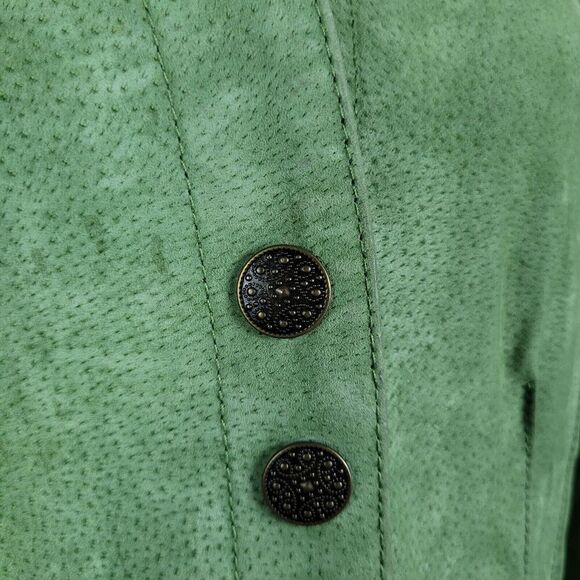 Green Suede Jacket Womens Small Leather Short Western Boho Snaps Festival Rodeo - Picture 5 of 8